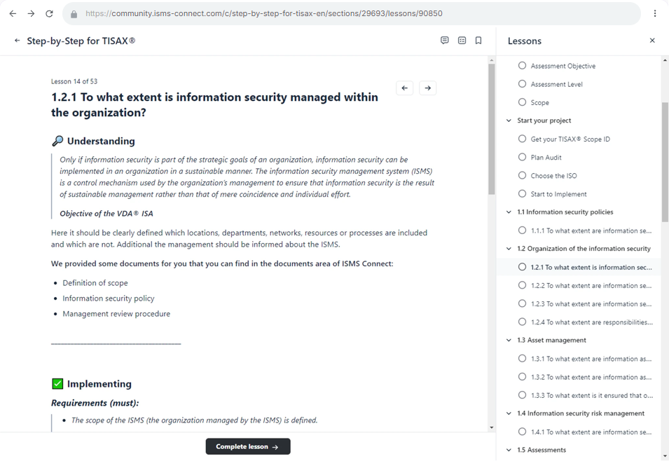 VDA ISA TISAX dashboard preview